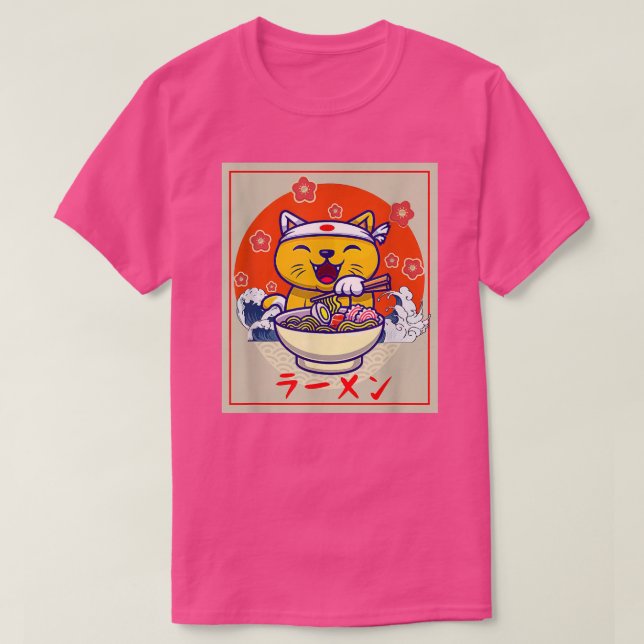 Camiseta Ramen Cute Cat Kawaii Anime Comida japonesa Neko T (Frente do Design)