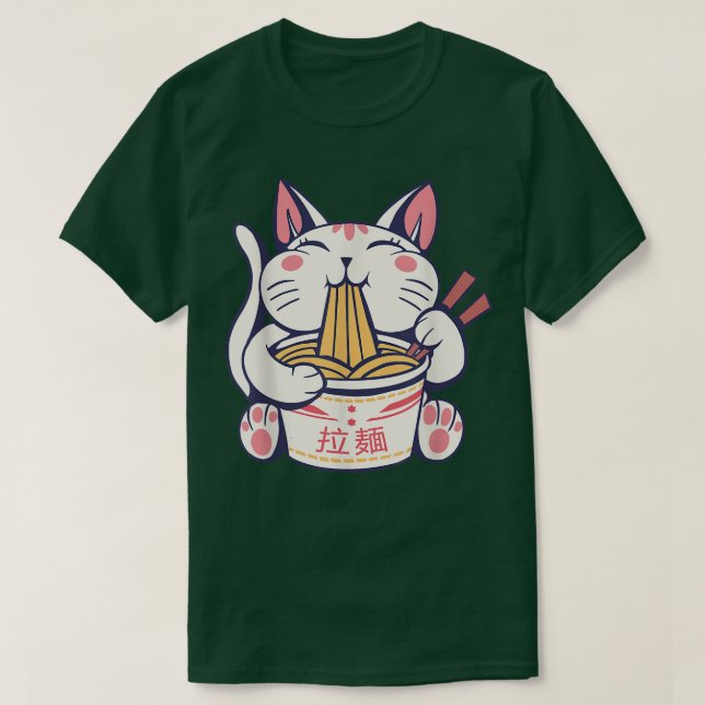 Camiseta Ramen Cute Cat Kawaii Anime Tee Japanese  (Frente do Design)