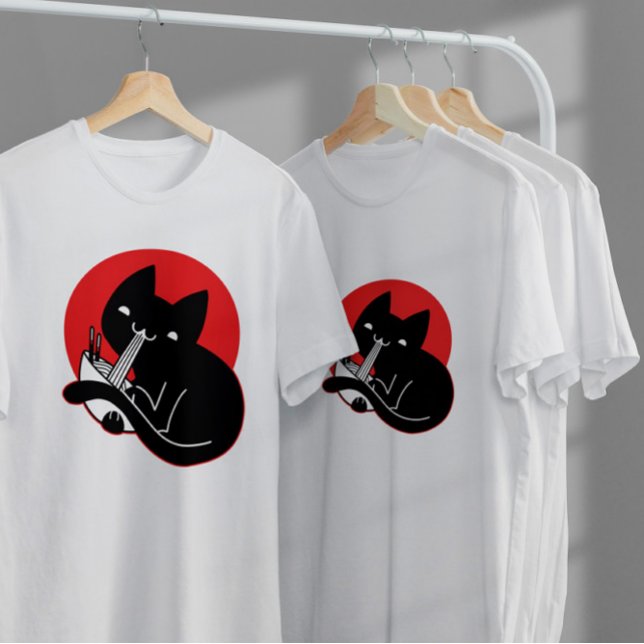Camiseta Ramen de comida de gato preto (Criador carregado)