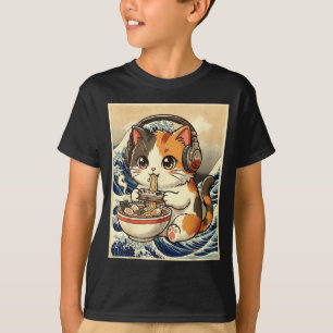 Camiseta Ramen de Gato Anime Gamer Arte Japonês Retro Vinta