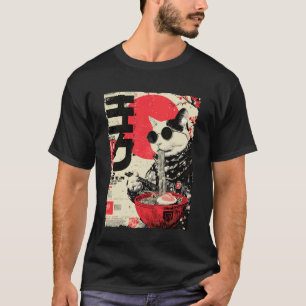 Camiseta Ramen de Gato Estética Cyberpunk Futurista Japones