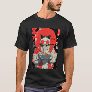 Camiseta Ramen de Gato Estética Cyberpunk Futurista Japones