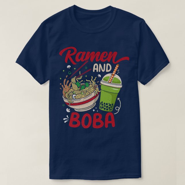 Camiseta Ramen E Boba, Comida Asiática, Bubble Milktea Lo (Frente do Design)