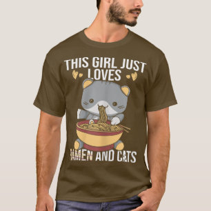 Camiseta Ramen e Cats - esta menina ama homens e gatos