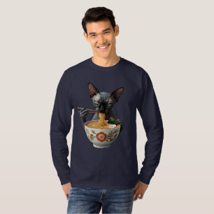 Camiseta Ramen e gatos Black Hairless Sphynx Cat Men