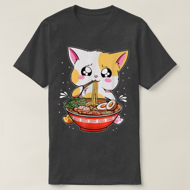 Camiseta Ramen Eating Cat Kawaii Anime Baka Japanese  (Frente do Design)