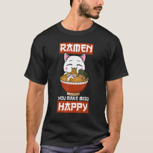 Camiseta Ramen Gato Sopa Miso Quente Macarrão Gatinho Mia J
