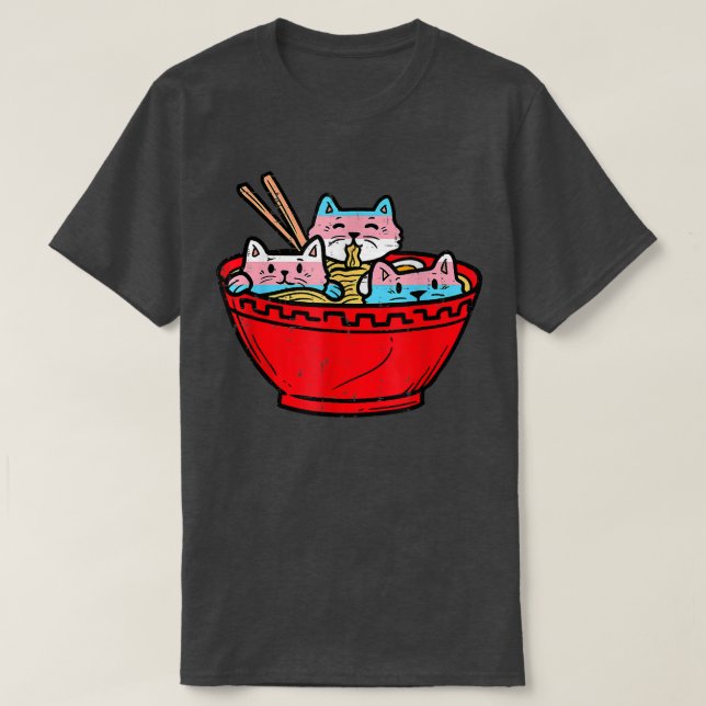 Camiseta Ramen Gatos Transgênero Bandeira do Orgulho Trans  (Frente do Design)