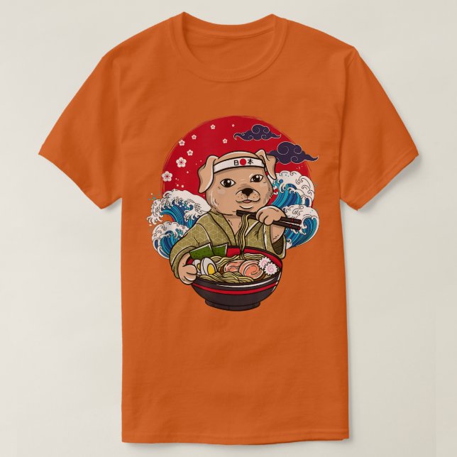 Camiseta Ramen japonês cão japonês torce cereja (Frente do Design)