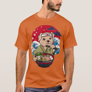 Camiseta Ramen japonês cão japonês torce cereja