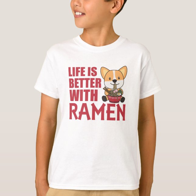 Camiseta Ramen Japonês Noodles Sweet Corgi Come Ramen (Frente)