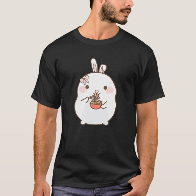 Camiseta Ramen Kawaii Cony Coelho Comendo Ramen Cute Graphi (Frente)