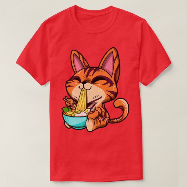 Camiseta Ramen Lover Japanese Noodle Kawaii Bengal Cat Anim (Frente do Design)