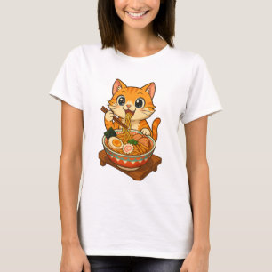 Camiseta Ramen-Loving Cat - Ilustração Kawaii
