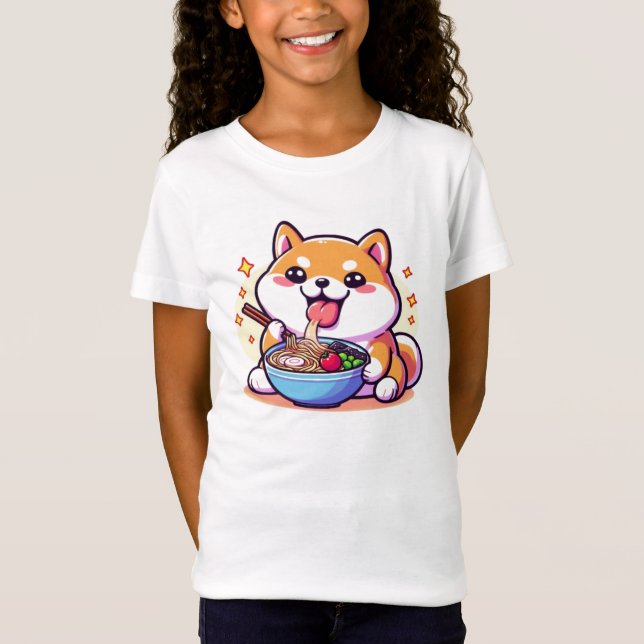 Camiseta Ramen-Loving Shiba Inu Kids T-Shirt – Cute Japanes (Frente)