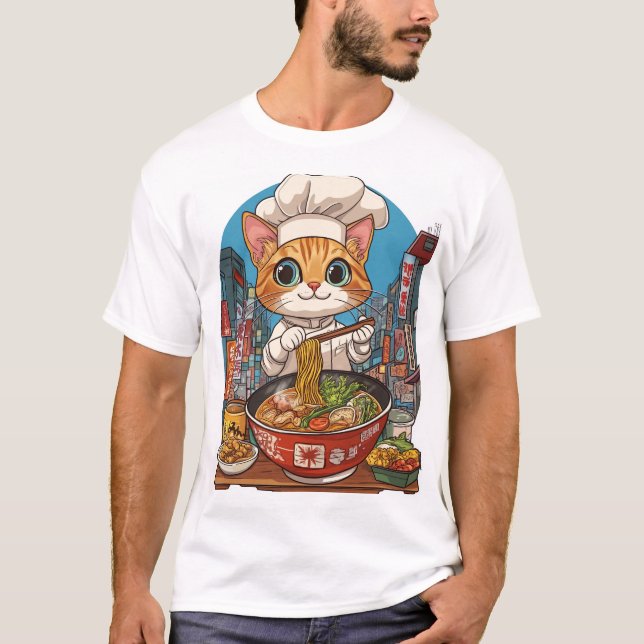 Camiseta Ramen Neko � Comida Anime Gato Chef Engraçado (Frente)