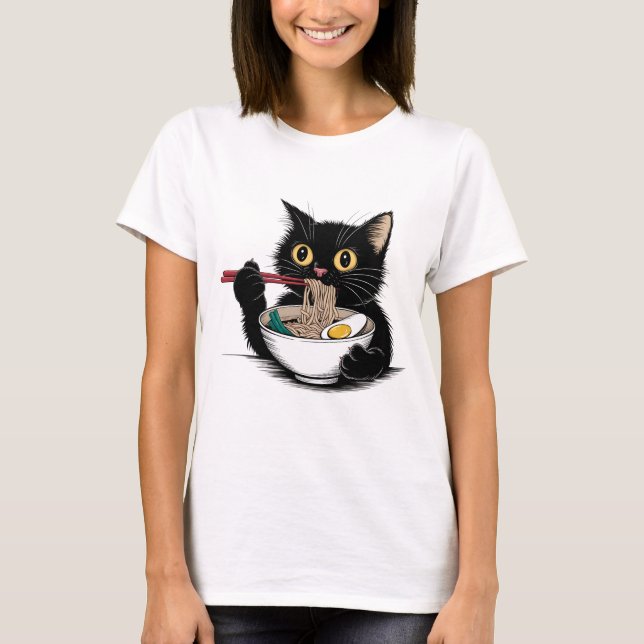 Camiseta Ramen Noodle Black Cat Foodie Lover Best Seller (Frente)