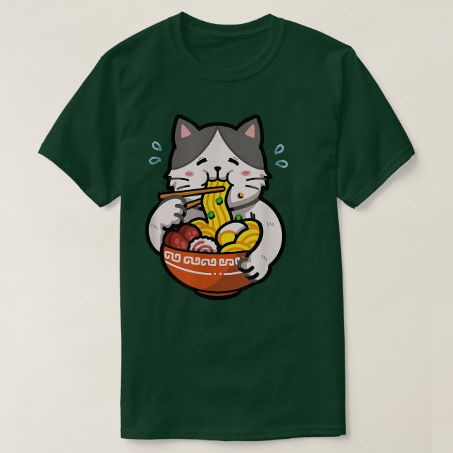 Camiseta Ramen Noodle Chopsticks Gordura Gato Kawaii Japane (Frente do Design)