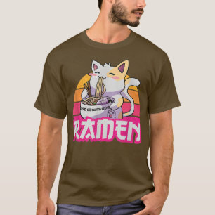 Camiseta Ramen Noodle Cute Cat Anime Tee Japonês Funny Sou