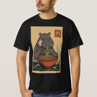 Camiseta Ramen Noodle Eating: Hippo Mens T-Shirt