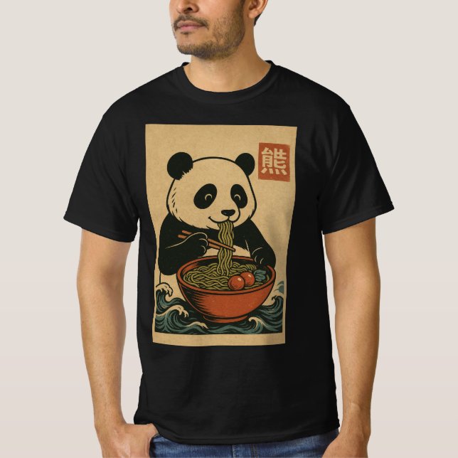 Camiseta Ramen Noodle Eating: Panda Mens T-Shirt (Frente)