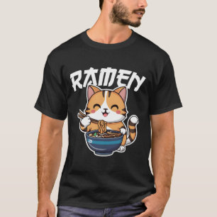 Camiseta Ramen Noodle Neko Cat Japonês Kawaii Manga Anime