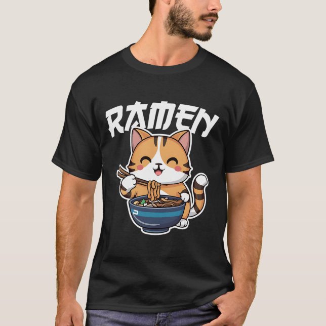 Camiseta Ramen Noodle Neko Cat Japonês Kawaii Manga Anime (Frente)