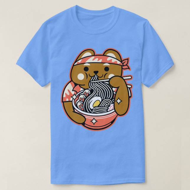 Camiseta Ramen Noodles Anime Kawaii ursinho japonês Prem (Frente do Design)
