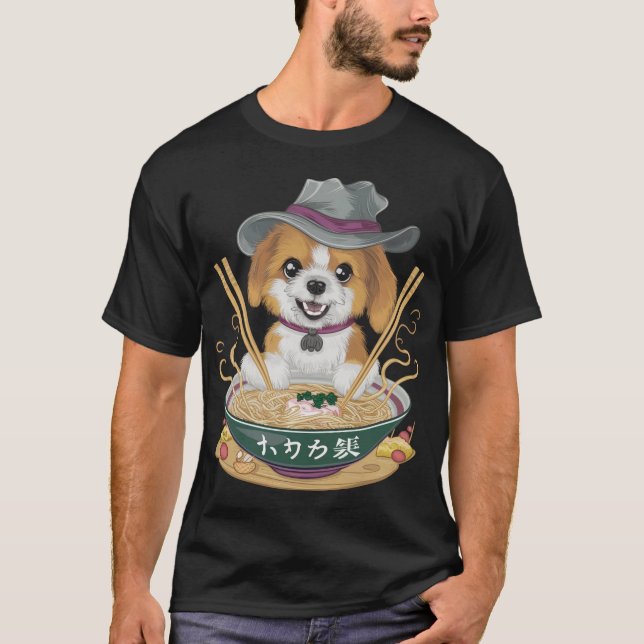 Camiseta Ramen Noodles.Cultura Japonesa Amantes de cães de  (Frente)