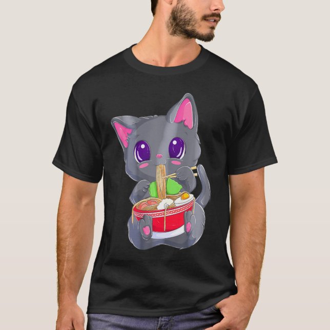 Camiseta Ramen Noodles Kawaii Anime Neko Cat (Frente)