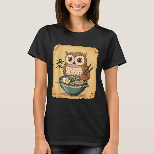 Camiseta Ramen Owl Noodle Kawaii Lover Japanese Funny Graph (Frente)