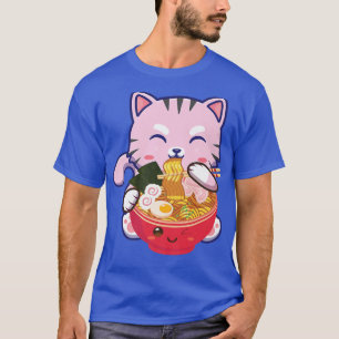 Camiseta Ramen Rosa Engraçado Gato Comida Japonesa Kawaii A