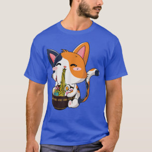 Camiseta Ramen Shirt Cat Comendo Noodles Comida Japonês Ani
