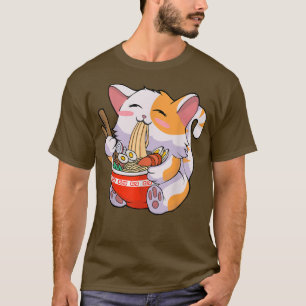 Camiseta Ramen Shirt Cat Eating Noodles Japanese Food Anime