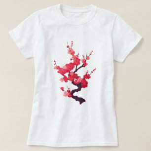 Camiseta Ramo de Árvore de Cerejeira Japonesa Rosa Delicado