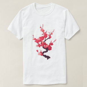 Camiseta Ramo de Árvore de Cerejeira Japonesa Rosa Delicado
