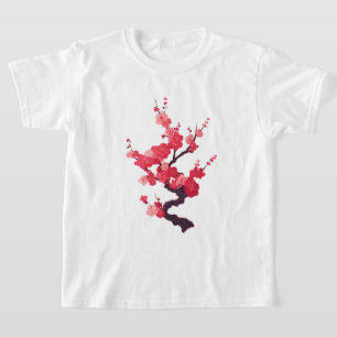 Camiseta Ramo de Árvore de Cerejeira Japonesa Rosa Delicado