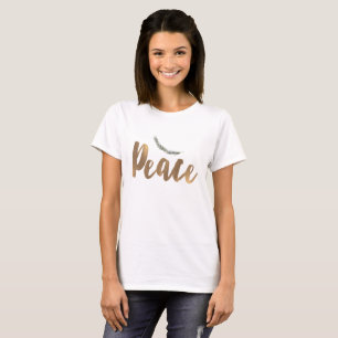 Camiseta Ramo de Natal Botânico Paz Pinheiro Rústico Dourad
