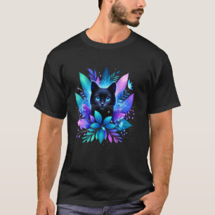 Camiseta Ramo de Plantas Roxas Silhueta Gatinho Floresta Am