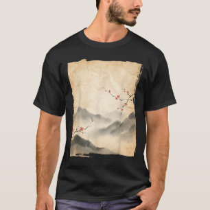 Camiseta Ramos de Flor de Cerejeira Arte de Pintura a Tinta