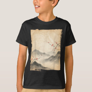 Camiseta Ramos de Flor de Sakura Pintura em Tinta Japonesa 