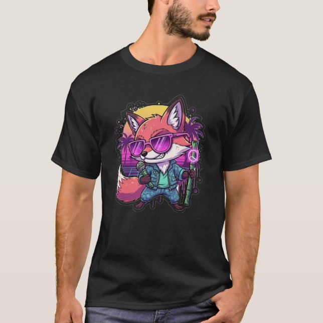 Camiseta Rap do DJ Raposa Legal com Microfone de Bambu Neon (Frente)