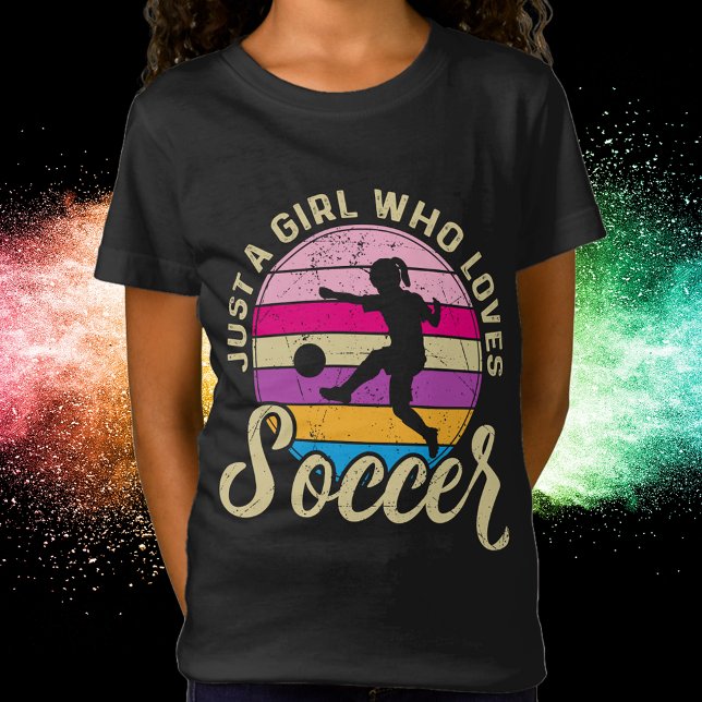 Camiseta Rapariga ama futebol Colorida Sunset (Girl Loves Soccer Colorful Sunset T-Shirt)