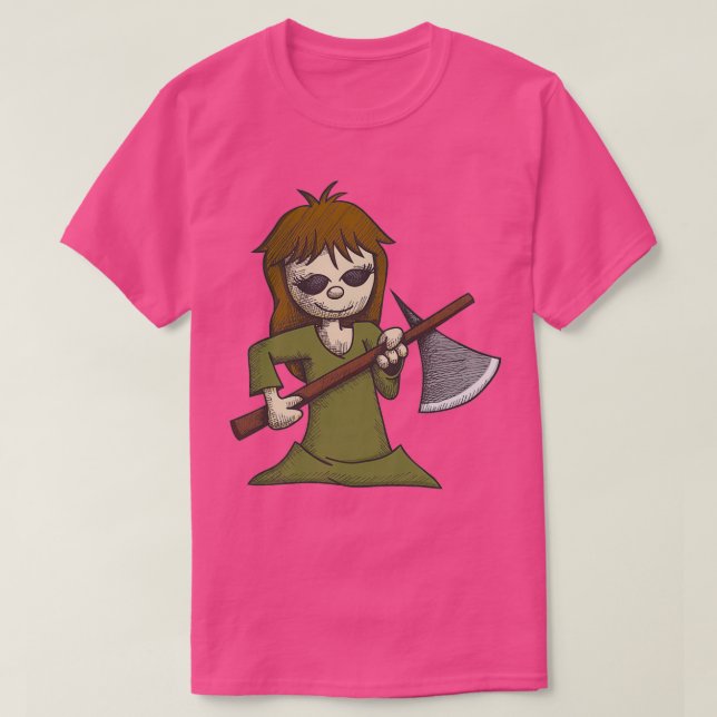 Camiseta Rapariga assustadora com Ax (Frente do Design)