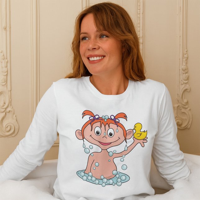 Camiseta Rapariga Bath Time Divertida com Pato de Borracha  (Criador carregado)
