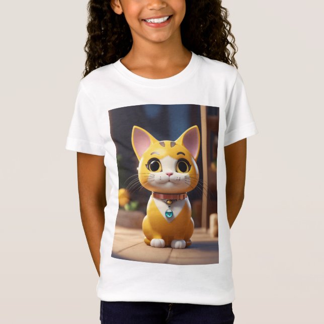 Camiseta Rapariga com Imagem de Gato Encantador" (Frente)