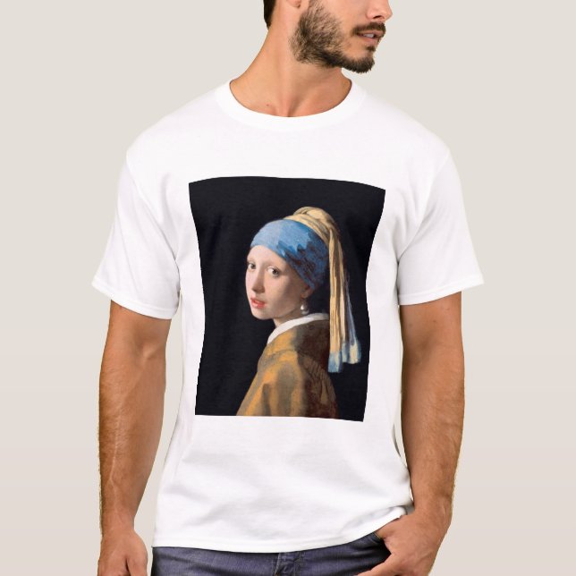 Camiseta Rapariga com pérolas a ouvir por Johannes Vermeer (Frente)