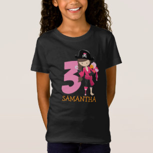 Camiseta Rapariga da aniversário de 3 anos pirata de papaga