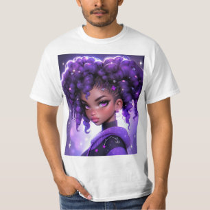 Camiseta Rapariga da Galáxia Roxa com Cabelo Curvo