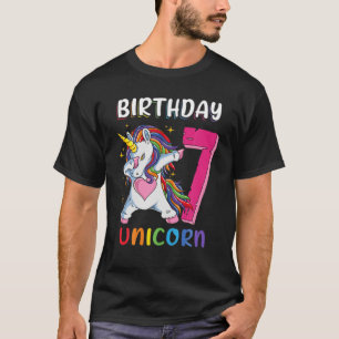 Camiseta Rapariga De 7 Anos Dabbing Unicorn 7 Birthday Unic